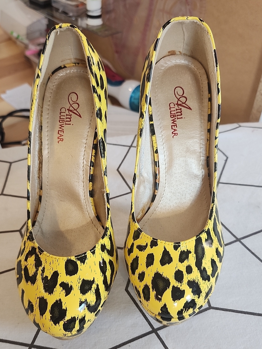 Ami Clubwear Yellow Leopard Print Women’s Heels